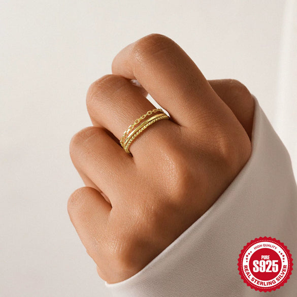 Wholesale S925 Silver Simple Women's Ring Set With Geometric Shape And Zirconia Processing