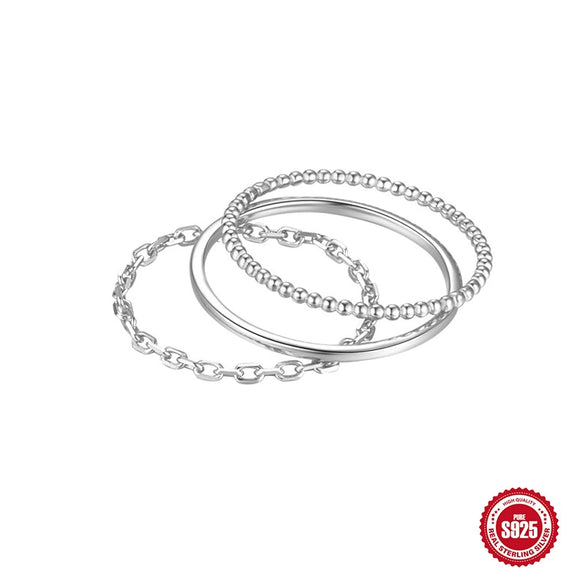 Wholesale S925 Silver Simple Women's Ring Set With Geometric Shape And Zirconia Processing