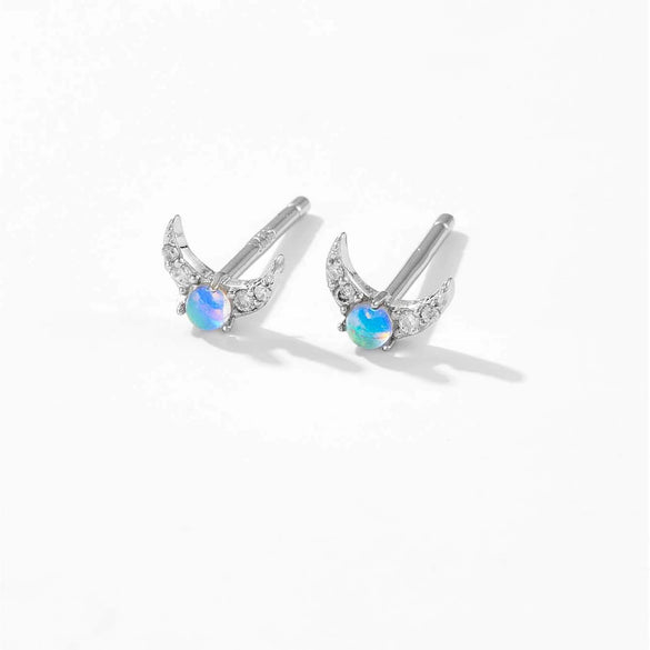 Wholesale S925 Silver Small Blue Moon Gradient Round Bead Earrings For Women With Platinum Or 18K Gold Electroplating Simple Style