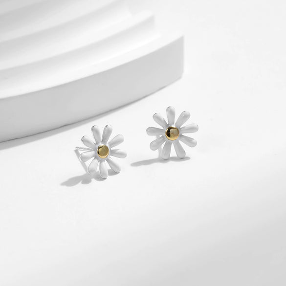 Wholesale S925 Silver Small Flower Stud Earrings With Epoxy Treatment For Women