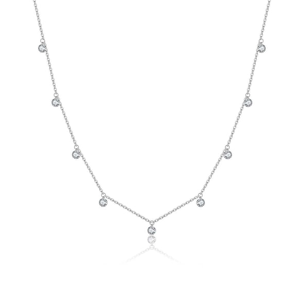 Wholesale S925 Silver Small Round Bead Necklace With Multi Diamond Geometric Design Electroplated In Platinum Or 18K Gold Fashion Clavicle Chain Niche Design