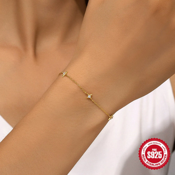 Wholesale S925 Silver Star Shape Electroplated Gipsophila Bracelet For Women