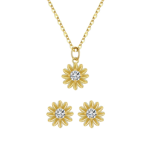 Wholesale S925 Silver Sunflower Geometric Jewelry Set For Women With Light Luxury Temperament Necklace And Earrings With Clavicle Chain