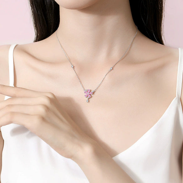 Wholesale S925 Silver Tassel Peach Blossom Geometric Natural Style Diamond Inlaid Necklace For Women