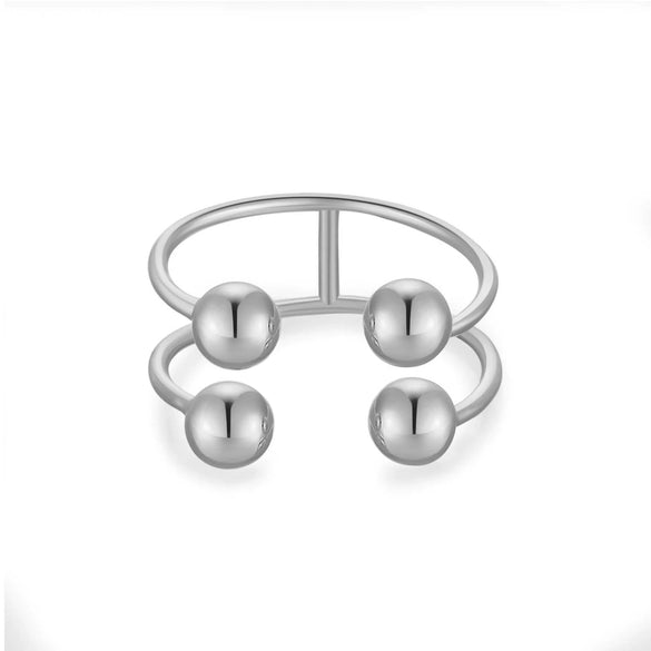 Wholesale S925 Silver Ushaped Fourball Adjustable Opening Ring With Electroplating For Women