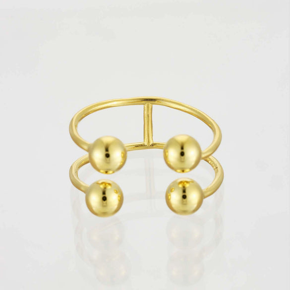 Wholesale S925 Silver Ushaped Fourball Adjustable Opening Ring With Electroplating For Women