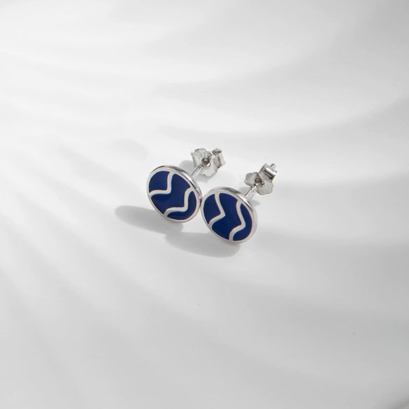 Wholesale S925 Silver Vintage Wave Design Electroplated Badge Earrings For Women