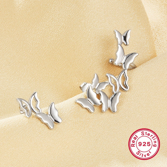Wholesale S925 Silver Women's Asymmetric Flexible Butterfly Animal Zodiac Fashionable Light Luxury Electroplated Earrings