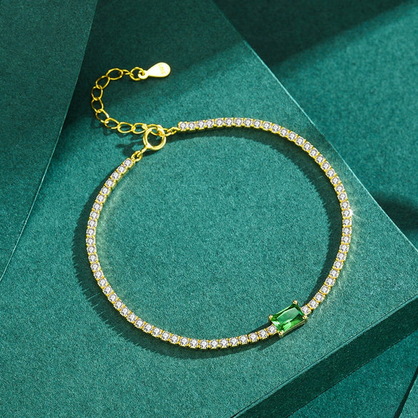 Wholesale S925 Silver Women's Bracelet With Geometric Pattern And Micro Inlay Artificial Diamond And Green Zirconium