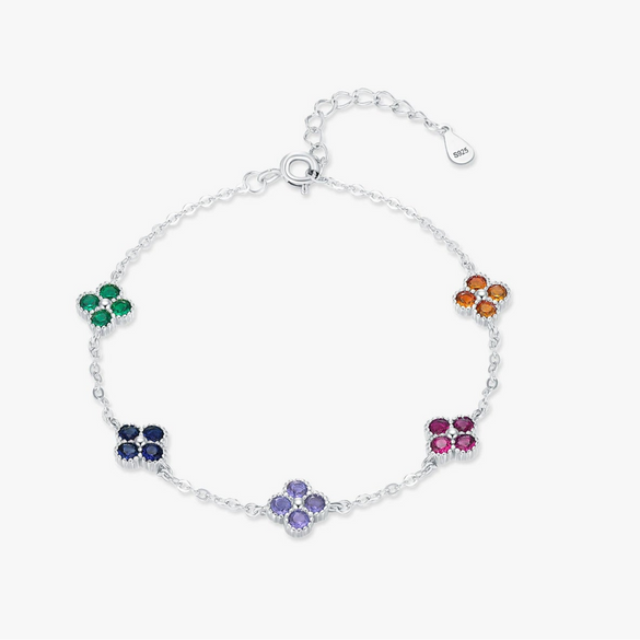 Wholesale S925 Silver Women's Bracelet With Loving Princess Dopamine Color Matching Lucky Four Leaf Clover And Flower Shape Set With Diamonds
