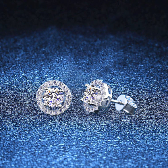 Wholesale S925 Silver Women's Classic Simple Round Bag Moissanite Earrings With Crown Pattern And Electroplating Treatment