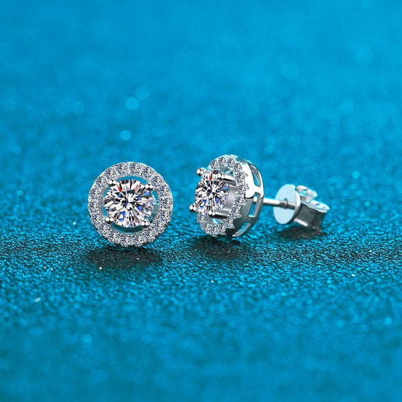 Wholesale S925 Silver Women's Classic Simple Round Bag Moissanite Earrings With Crown Pattern And Electroplating Treatment
