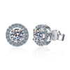 Wholesale S925 Silver Women's Classic Simple Round Bag Moissanite Earrings With Crown Pattern And Electroplating Treatment