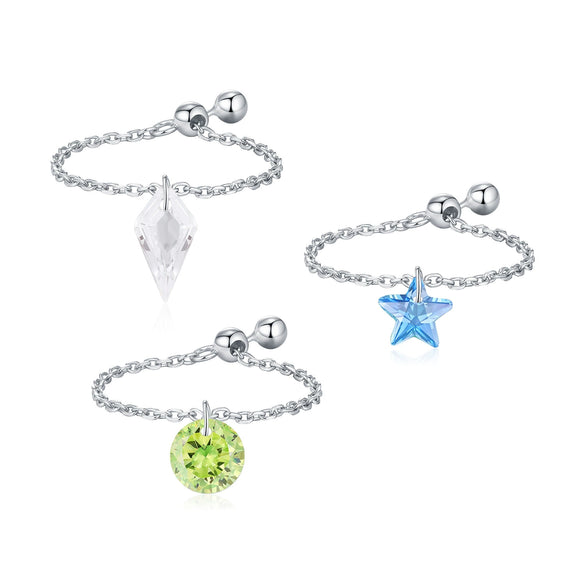 Wholesale S925 Silver Women's Geometric Pendant Ring With Multi Color Diamond And Adjustable Chain Electroplated Hand Jewelry