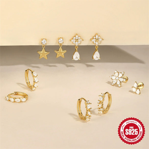 Wholesale S925 Silver Women's Simple All Match Horse Eye Zircon Tassel Flat Head Cartilage Spiral Puncture Earrings With Flower Pattern And Electroplating