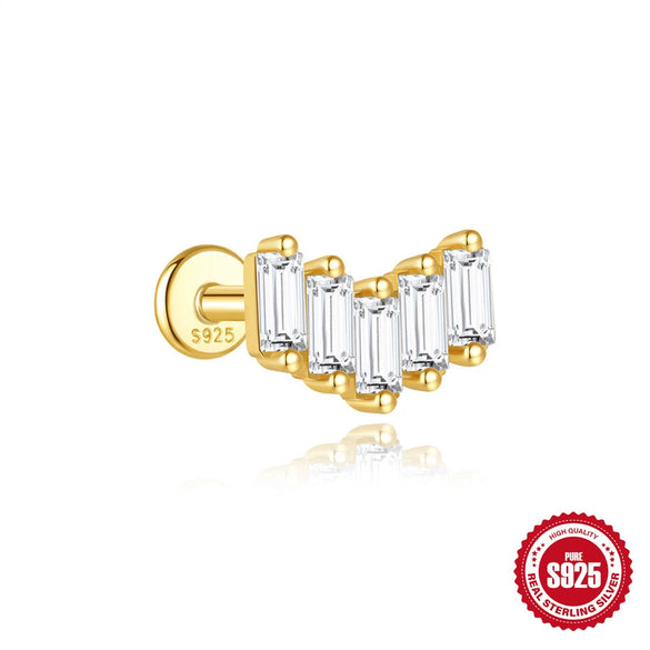 Wholesale S925 Silver Women's Simple All Match Horse Eye Zircon Tassel Flat Head Cartilage Spiral Puncture Earrings With Flower Pattern And Electroplating