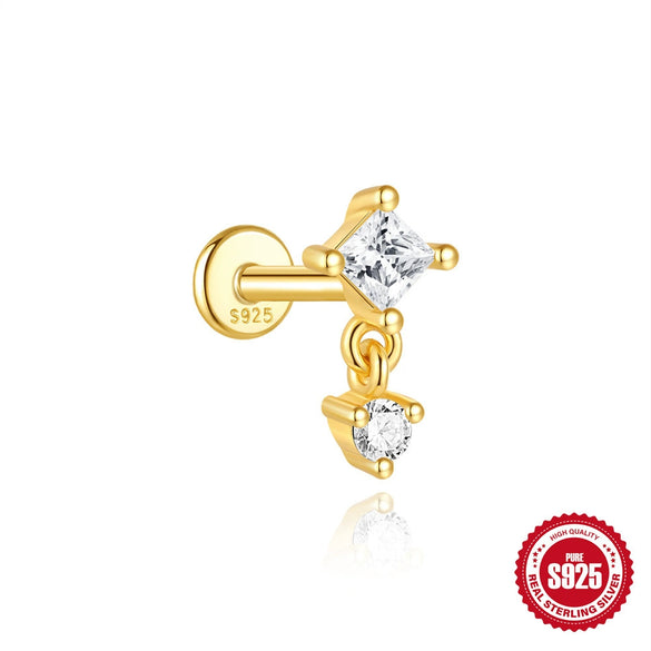 Wholesale S925 Silver Women's Simple All Match Horse Eye Zircon Tassel Flat Head Cartilage Spiral Puncture Earrings With Flower Pattern And Electroplating
