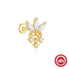Wholesale S925 Silver Women's Simple All Match Horse Eye Zircon Tassel Flat Head Cartilage Spiral Puncture Earrings With Flower Pattern And Electroplating