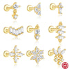 Wholesale S925 Silver Women's Simple All Match Horse Eye Zircon Tassel Flat Head Cartilage Spiral Puncture Earrings With Flower Pattern And Electroplating