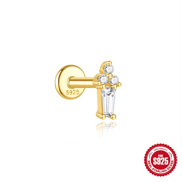 Wholesale S925 Silver Women's Simple All Match Horse Eye Zircon Tassel Flat Head Cartilage Spiral Puncture Earrings With Flower Pattern And Electroplating