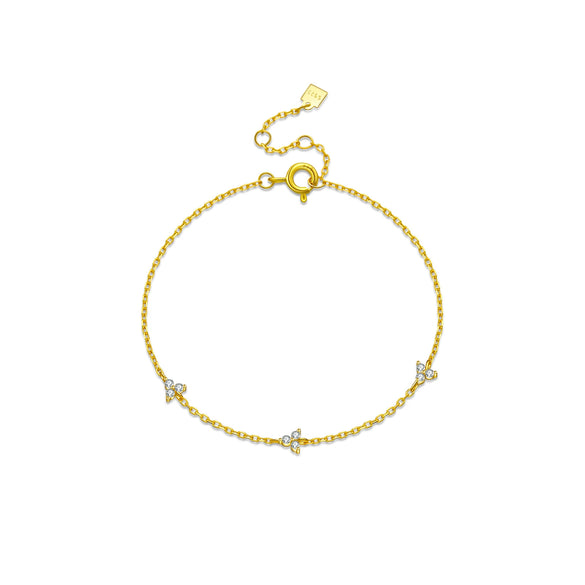 Wholesale S925 Silver Women's Simple Three Stone Classic Thin Chain Stacked Bracelet With Geometric Design And Electroplating Treatment