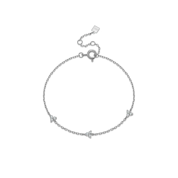 Wholesale S925 Silver Women's Simple Three Stone Classic Thin Chain Stacked Bracelet With Geometric Design And Electroplating Treatment
