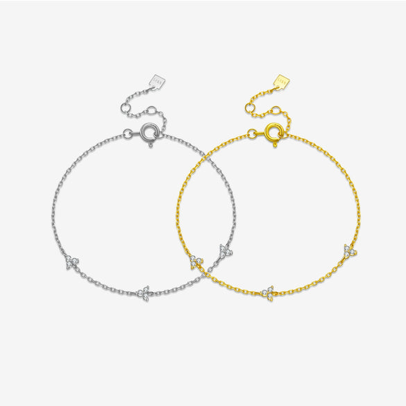 Wholesale S925 Silver Women's Simple Three Stone Classic Thin Chain Stacked Bracelet With Geometric Design And Electroplating Treatment