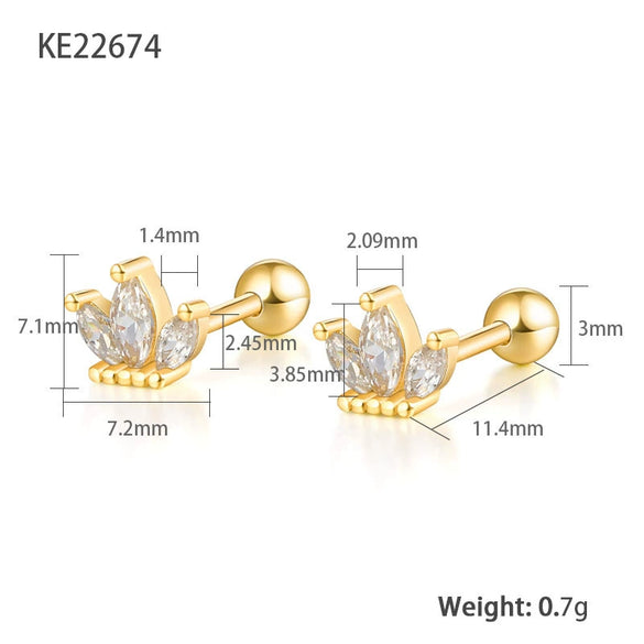 Wholesale S925 Silver Zircon Geometric Small Crown Earrings For Women