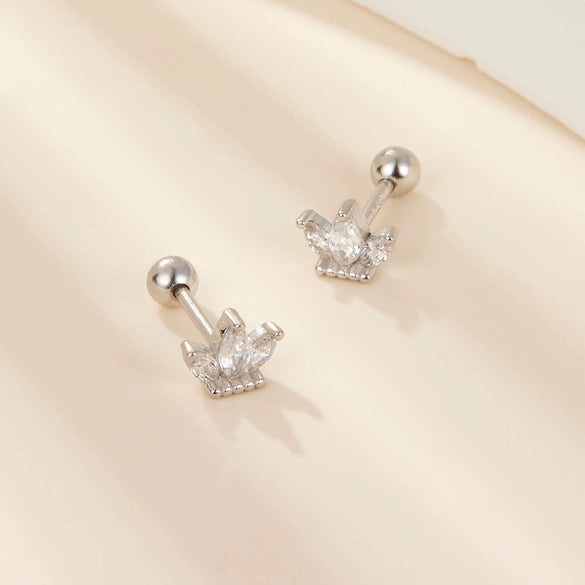 Wholesale S925 Silver Zircon Geometric Small Crown Earrings For Women