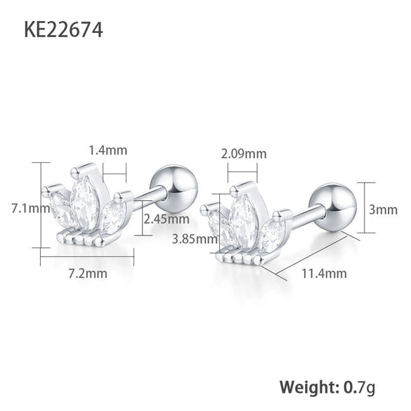Wholesale S925 Silver Zircon Geometric Small Crown Earrings For Women