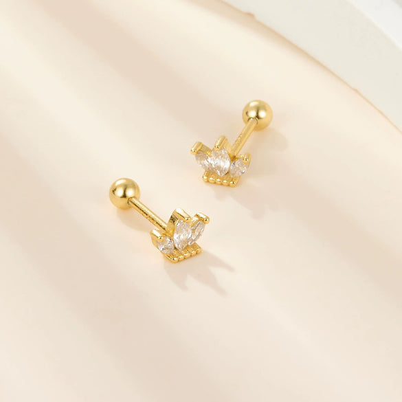 Wholesale S925 Silver Zircon Geometric Small Crown Earrings For Women