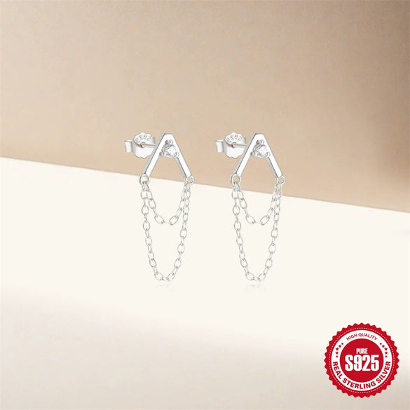 Wholesale S925 Sterling Silver A Shaped Tassel Earrings With Geometric Design And Electroplating