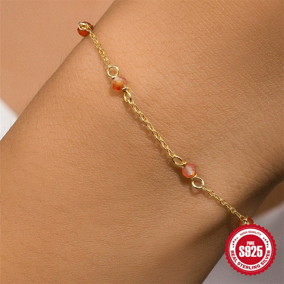 Wholesale S925 Sterling Silver Agate Handmade Beaded Geometric Bracelet For Women With Electroplating And Real Gold Plating