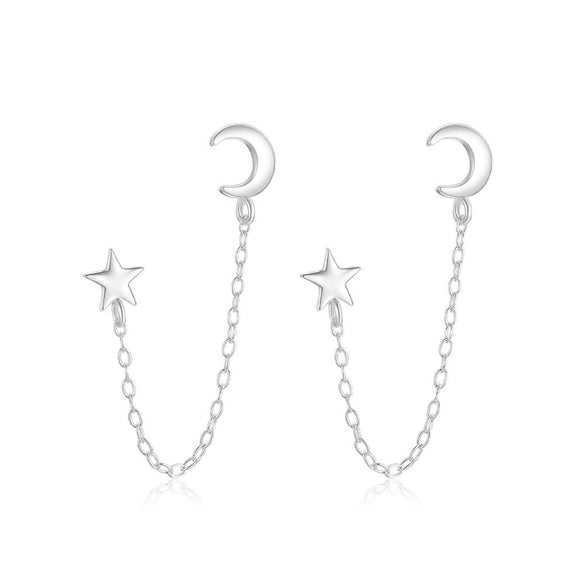 Wholesale S925 Sterling Silver All Match Star Moon Chain Tassel Earrings For Women With Geometric Pattern And Electroplating Treatment