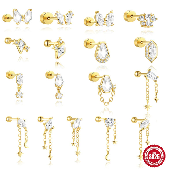 Wholesale S925 Sterling Silver Animal Butterfly Heart Star And Moon Element Piercing Earrings With Zirconia And Geometric Shape