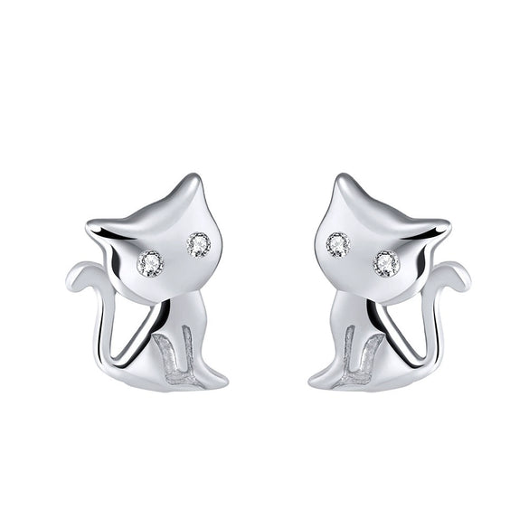 Wholesale S925 Sterling Silver Animal Kitten Earrings With Electroplating
