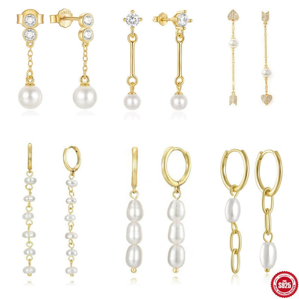 Wholesale S925 Sterling Silver Asymmetric Geometric Wind Chain Tassel Pearl Earrings For Women