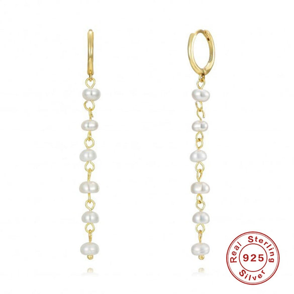 Wholesale S925 Sterling Silver Asymmetric Geometric Wind Chain Tassel Pearl Earrings For Women