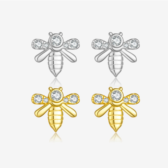 Wholesale S925 Sterling Silver Bee Earrings Electroplated With Platinum And 18K Gold Minimalist Animal Style Ear Jewelry For Women
