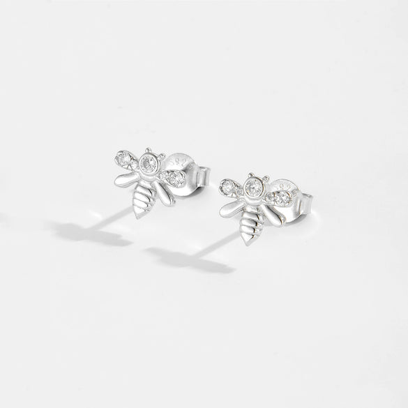 Wholesale S925 Sterling Silver Bee Earrings Electroplated With Platinum And 18K Gold Minimalist Animal Style Ear Jewelry For Women