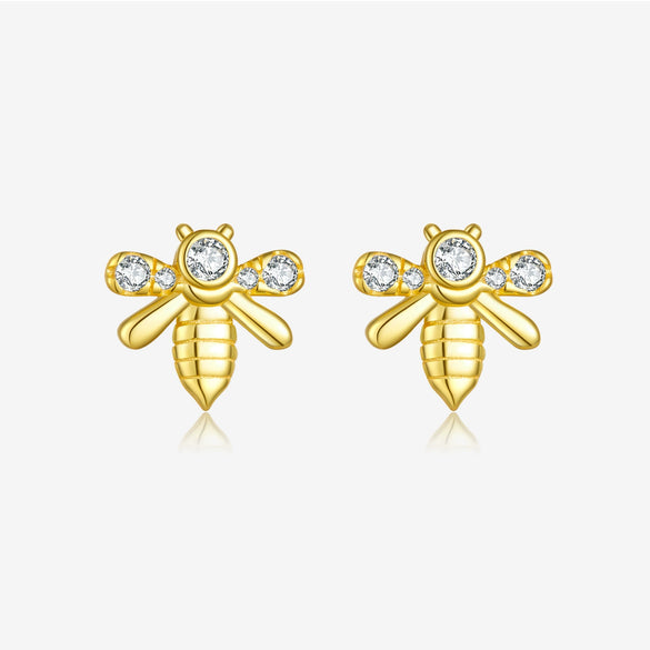 Wholesale S925 Sterling Silver Bee Earrings Electroplated With Platinum And 18K Gold Minimalist Animal Style Ear Jewelry For Women