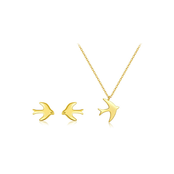 Wholesale S925 Sterling Silver Bird Bear Little Pig Small Animal Pattern Simple Style Necklace Earrings With Cross Chain And Joker Clavicle Chain Platinum 18K Gold Electroplated