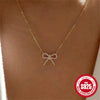 Wholesale S925 Sterling Silver Bow Necklace With Dense Nail Diamond Encrustment And Geometric Pattern For Women Electroplated