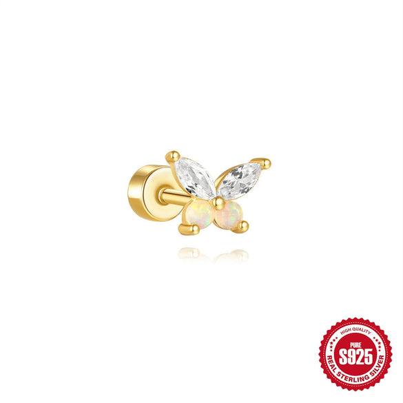 Wholesale S925 Sterling Silver Bow Pattern Microinlaid Zircon Flower Ear Bone Nail Piercing Earrings For Women