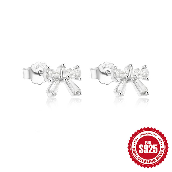 Wholesale S925 Sterling Silver Bow Shaped Love Earrings With Colored Diamonds And Geometric Design Electroplated For Women