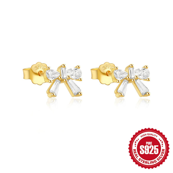 Wholesale S925 Sterling Silver Bow Shaped Love Earrings With Colored Diamonds And Geometric Design Electroplated For Women