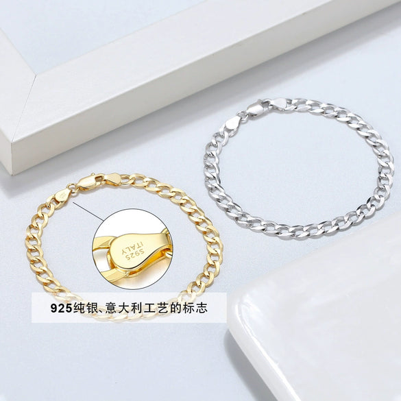 Wholesale S925 Sterling Silver Bracelet Geometric Light Luxury Hiphop Electroplated Unisex