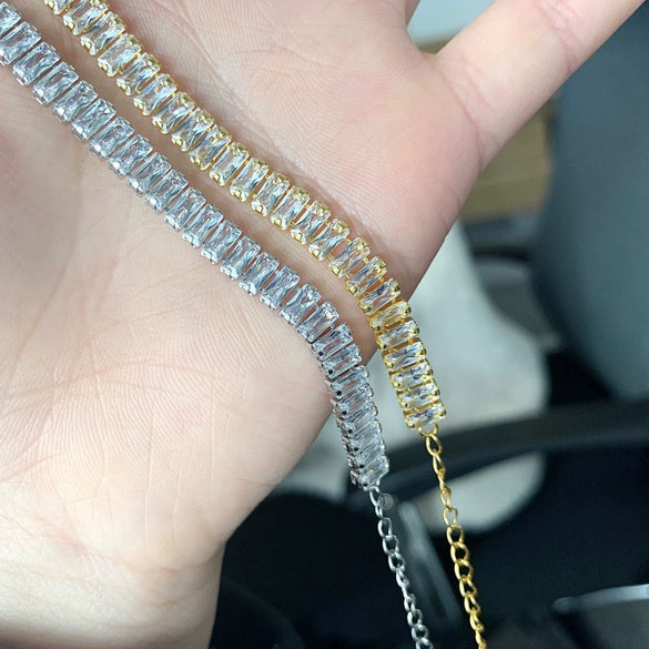 Wholesale S925 Sterling Silver Bracelet With High Carbon Diamond Square Zircon Geometric Design Electroplated For Women