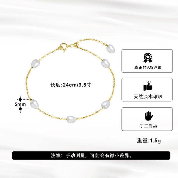 Wholesale S925 Sterling Silver Bracelet With Natural Freshwater Pearl Baroque Shape Geometric Style Electroplated