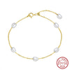 Wholesale S925 Sterling Silver Bracelet With Natural Freshwater Pearl Baroque Shape Geometric Style Electroplated